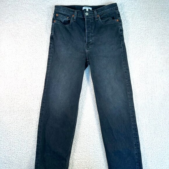 Re/Done Denim - Re/Done Straight Leg Jeans 70s Stove Pipe Size 27 Black Noir High Rise Raw Hem